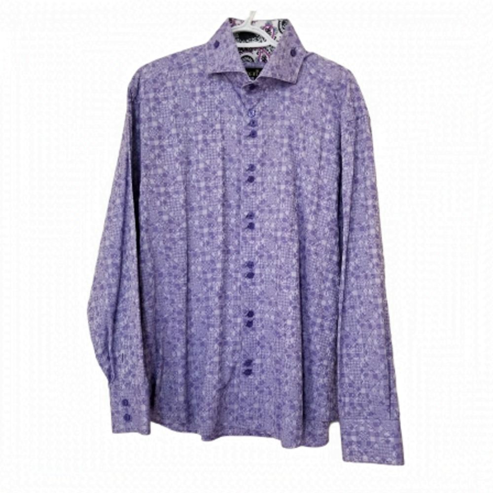 Bertigo Men's Purple Casual Button Down Sixe XL Cotton Shirt